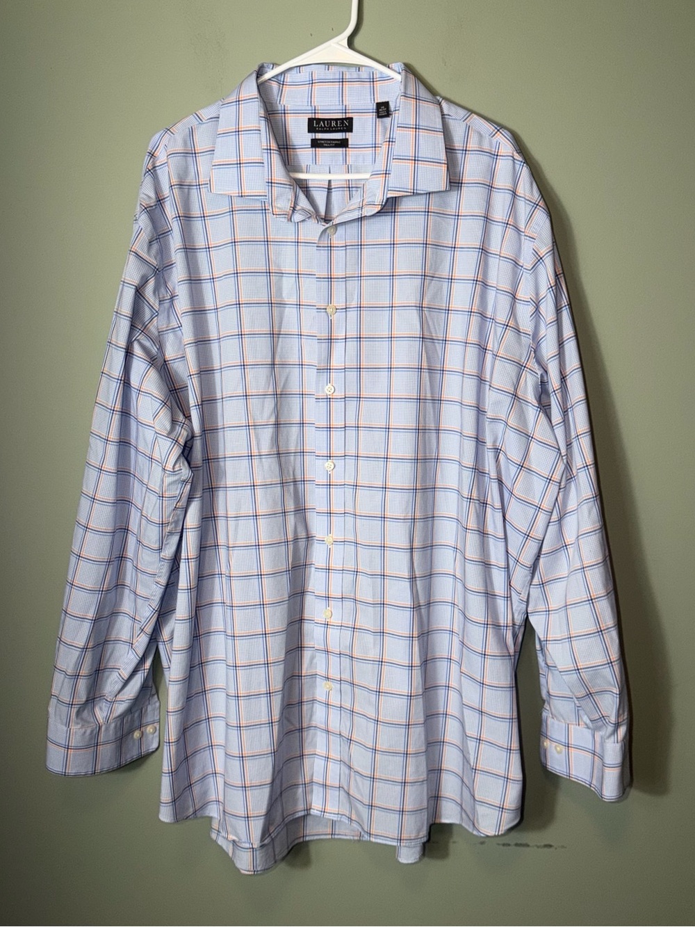 LAUREN Ralph Lauren Light Blue Plaid Men's Dress Shirt Size 20 36/37 Tall Fit‎
